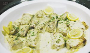 Grilled Hammour with Caper Butter Sauce